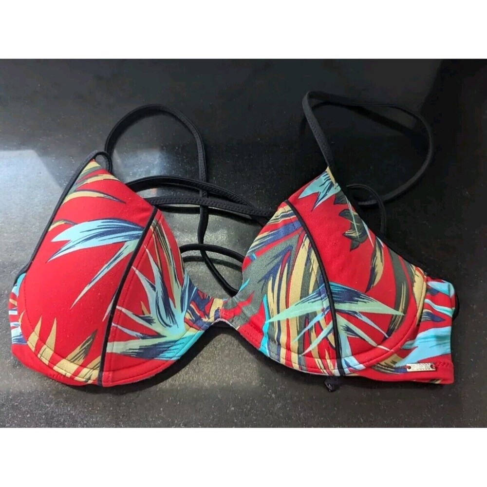 VICTORIA’S SECRET PINK BIKINI TOP RED TROPICAL FLORAL PADDED WOMEN'S SZ XS
